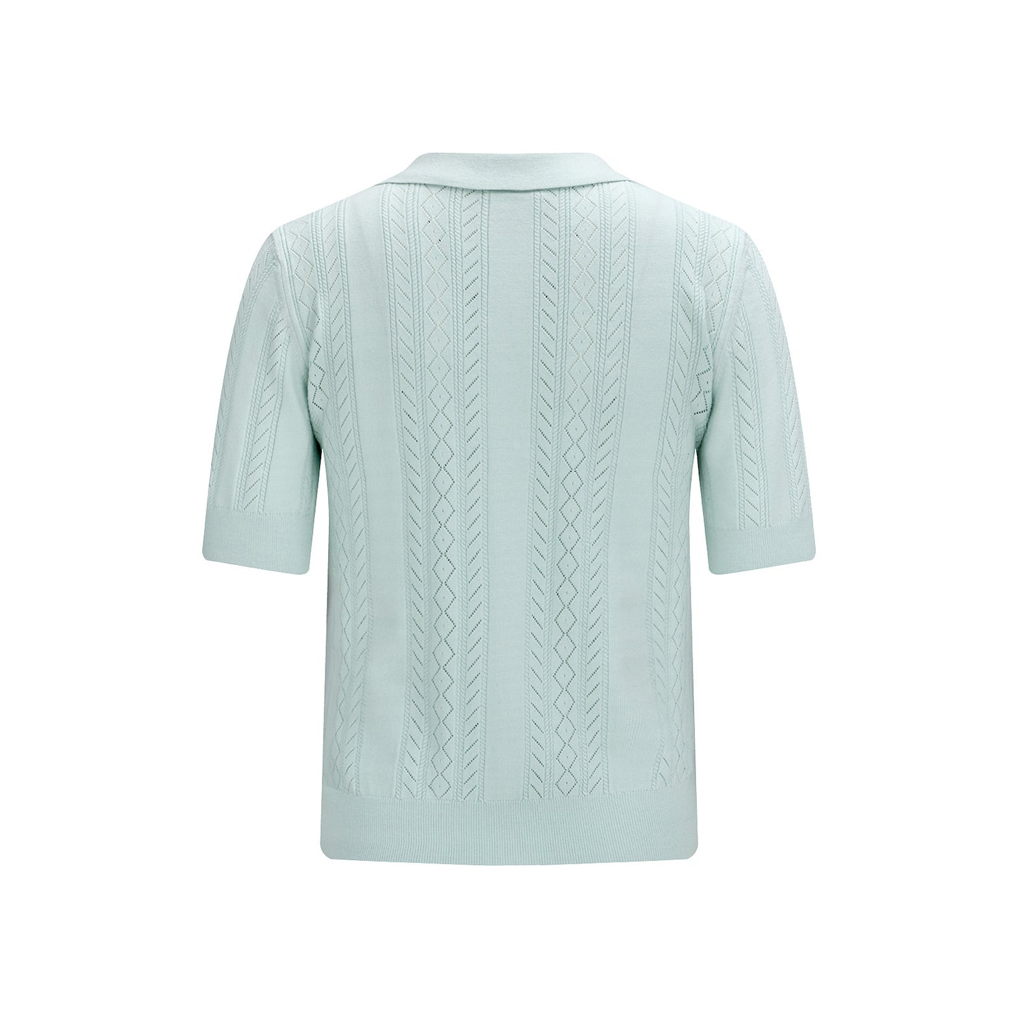 スカシ編みリボンボタン半袖ニット (ミント)