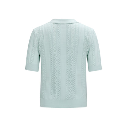 スカシ編みリボンボタン半袖ニット (ミント)