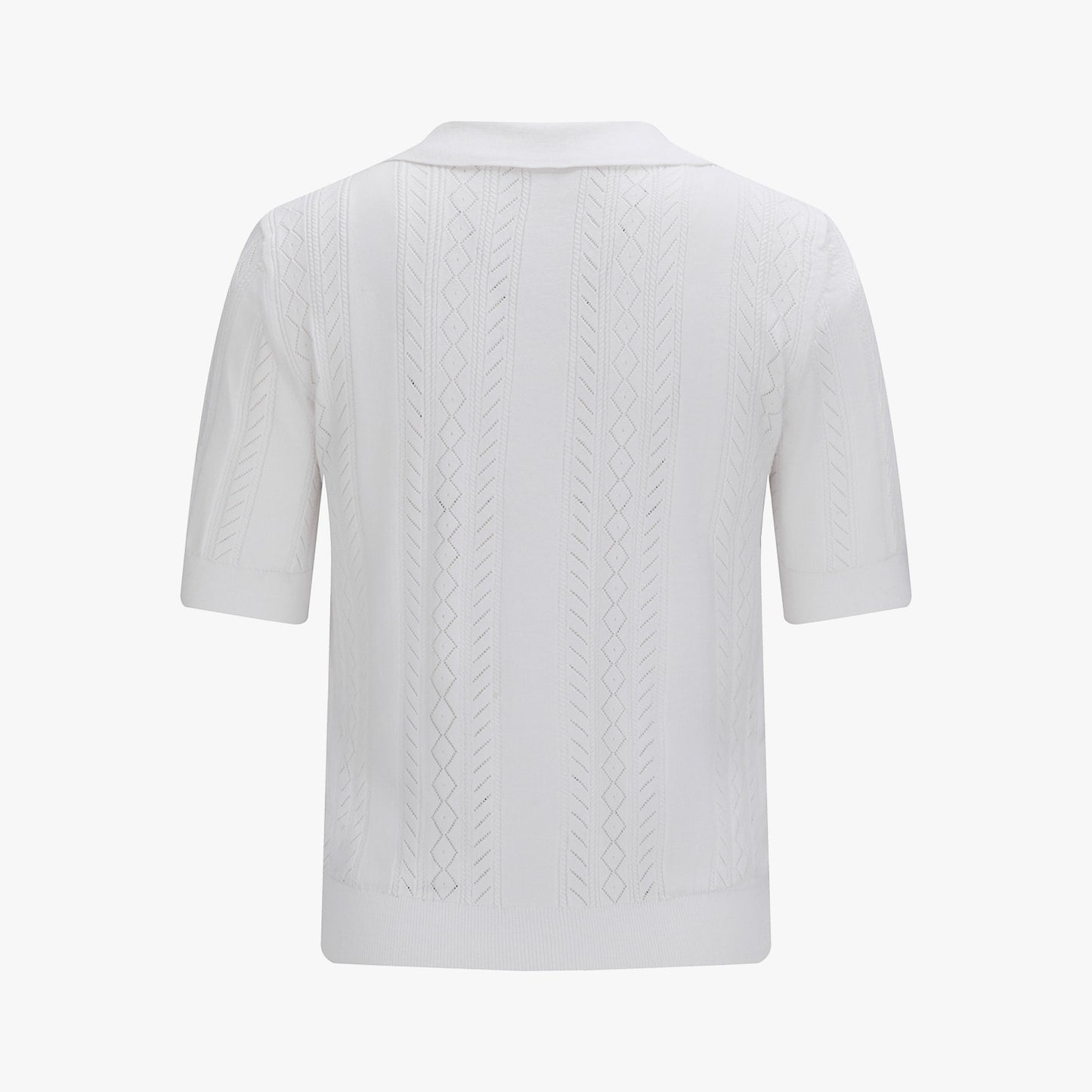 スカシ編みリボンボタン半袖ニット (ホワイト)