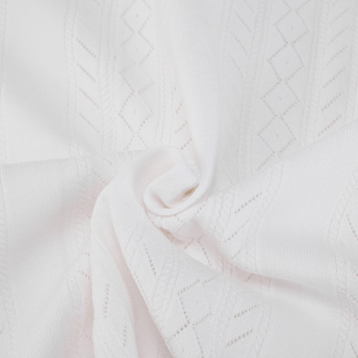 スカシ編みリボンボタン半袖ニット (ホワイト)