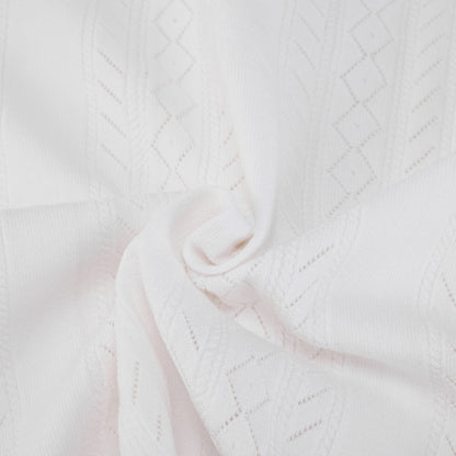 スカシ編みリボンボタン半袖ニット (ホワイト)