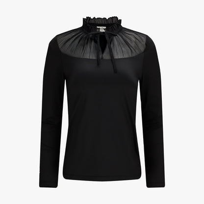 シースルーシャーリングハイネックTシャツ (ブラック)