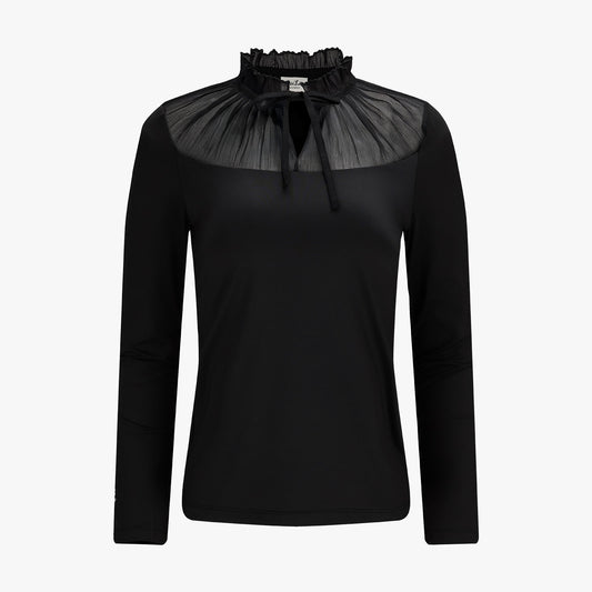 シースルーシャーリングハイネックTシャツ (ブラック)