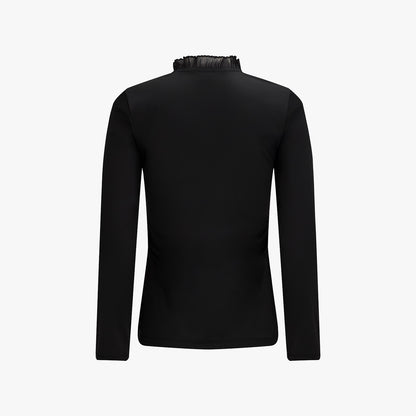 シースルーシャーリングハイネックTシャツ (ブラック)