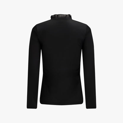 シースルーシャーリングハイネックTシャツ (ブラック)