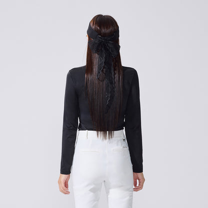 シースルーシャーリングハイネックTシャツ (ブラック)