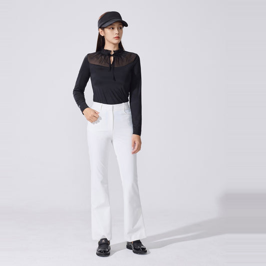 シースルーシャーリングハイネックTシャツ (ブラック) モデル着用