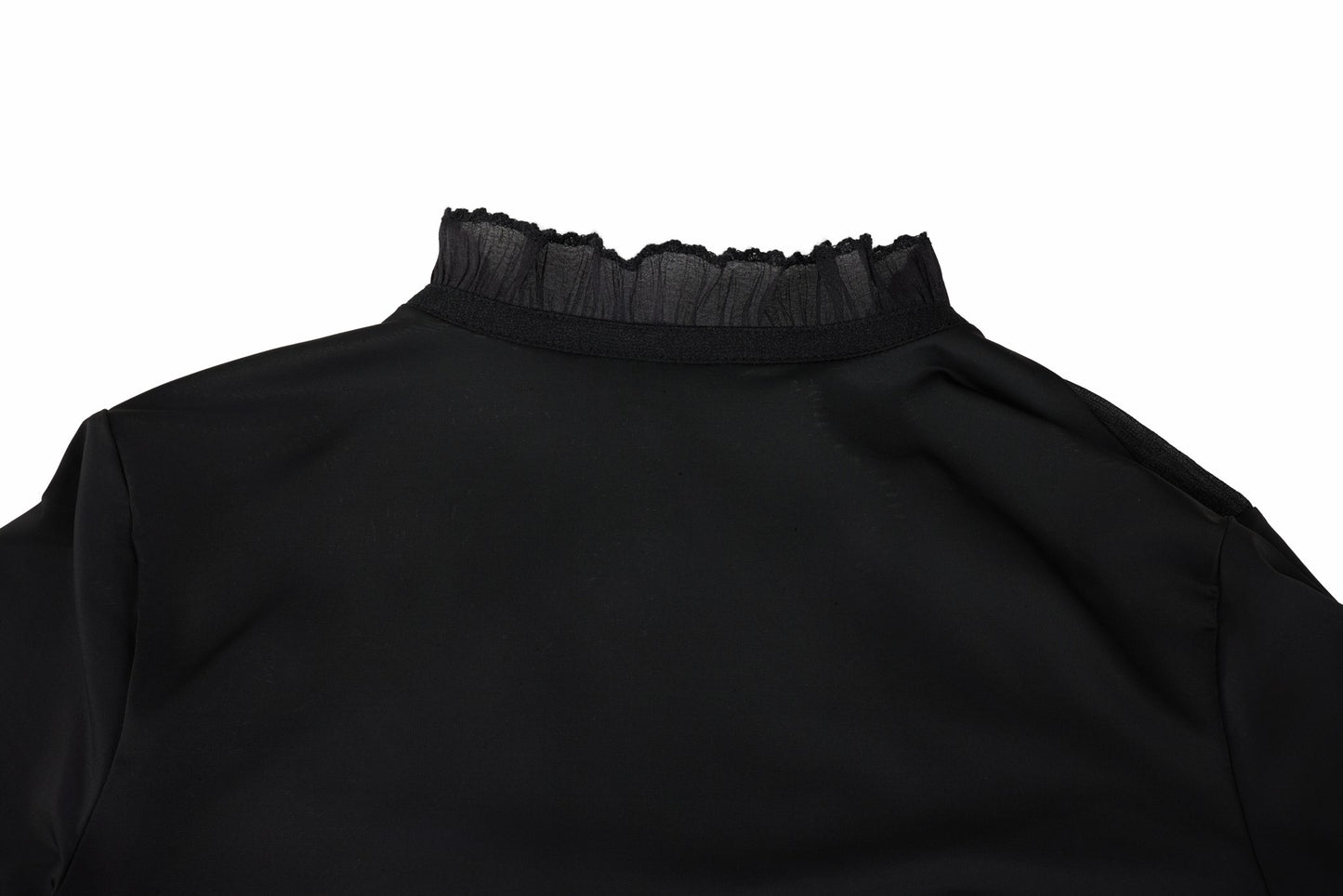 シースルーシャーリングハイネックTシャツ (ブラック)