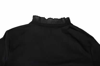 シースルーシャーリングハイネックTシャツ (ブラック)
