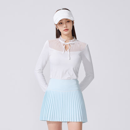 シースルーシャーリングハイネックTシャツ (ホワイト)