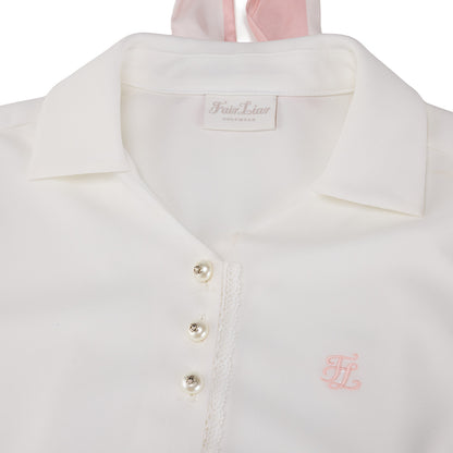 スカーフセットオープンネック7分袖Tシャツ (ホワイト)