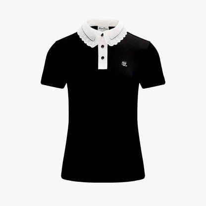 アイレットレースカラ―Tシャツ (ブラック)