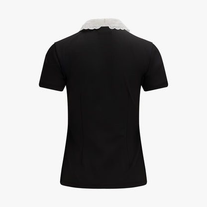 アイレットレースカラ―Tシャツ (ブラック)