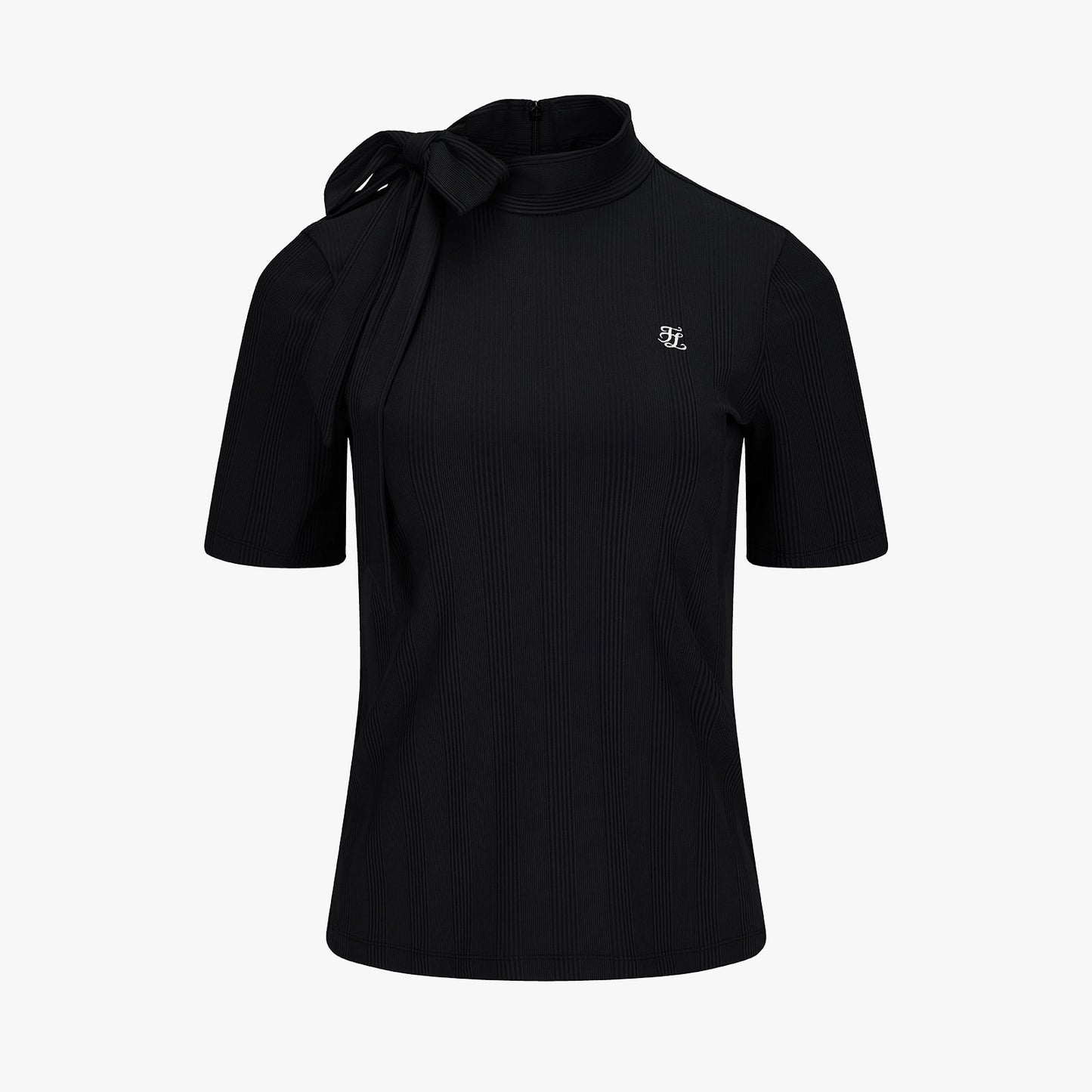 リボンハイネック7分袖Tシャツ (ブラック)