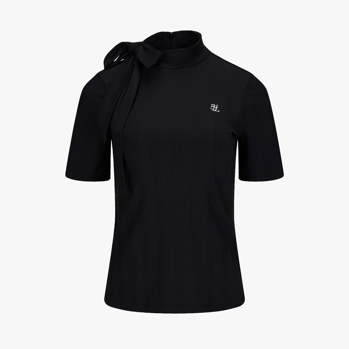 リボンハイネック7分袖Tシャツ (ブラック)