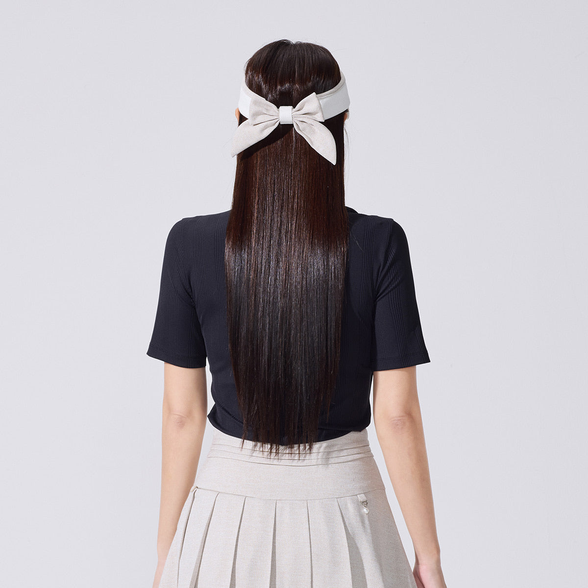 リボンハイネック7分袖Tシャツ (ブラック)