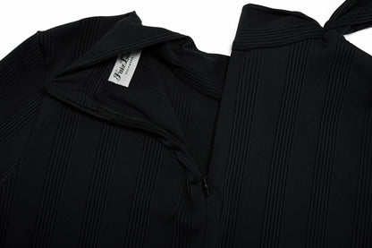 リボンハイネック7分袖Tシャツ (ブラック)