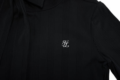 リボンハイネック7分袖Tシャツ (ブラック)