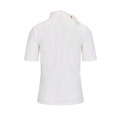 リボンハイネック7分袖Tシャツ (ホワイト)