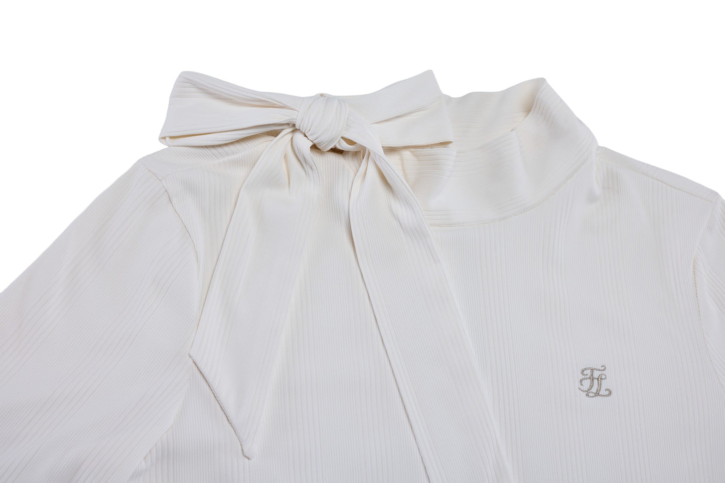 リボンハイネック7分袖Tシャツ (ホワイト)