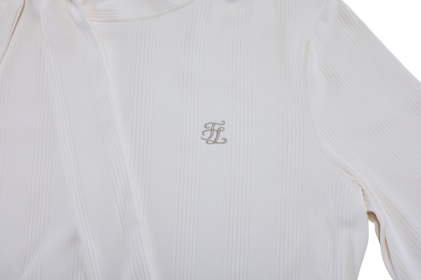 リボンハイネック7分袖Tシャツ (ホワイト)