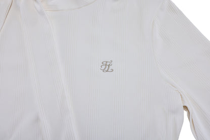 リボンハイネック7分袖Tシャツ (ホワイト)