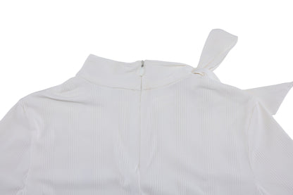 リボンハイネック7分袖Tシャツ (ホワイト)