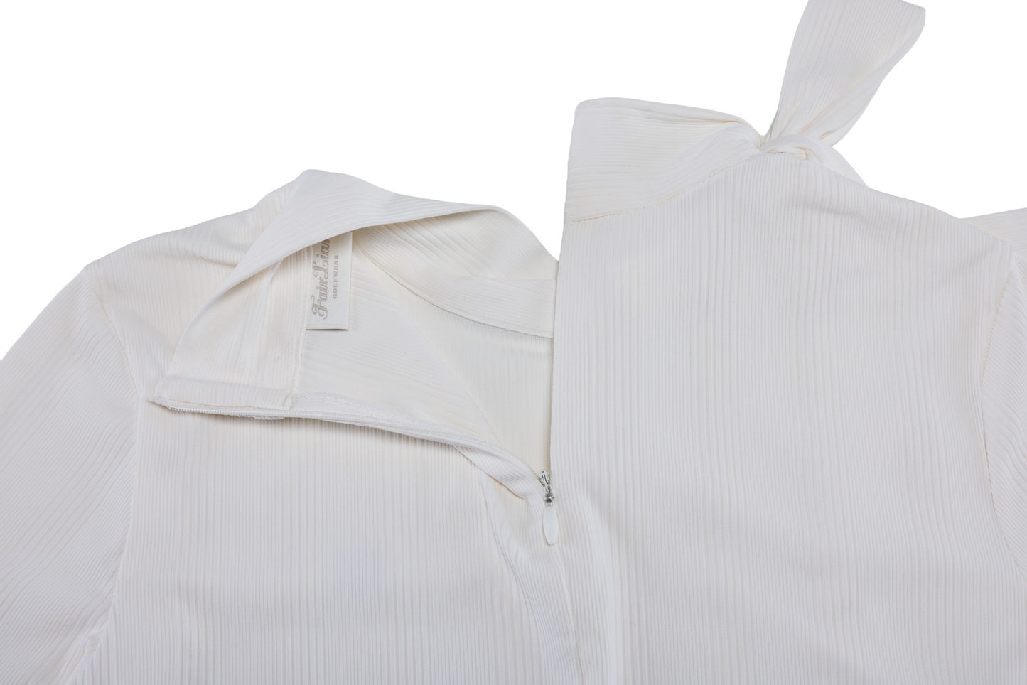 リボンハイネック7分袖Tシャツ (ホワイト)