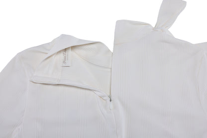 リボンハイネック7分袖Tシャツ (ホワイト)