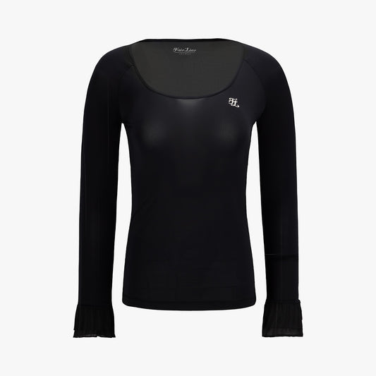 フリル袖冷感インナーTシャツ (ブラック)