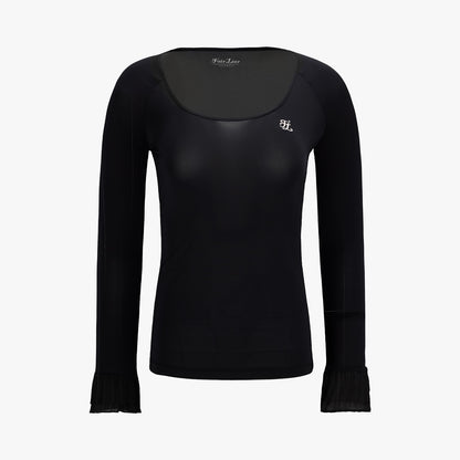 フリル袖冷感インナーTシャツ (ブラック)