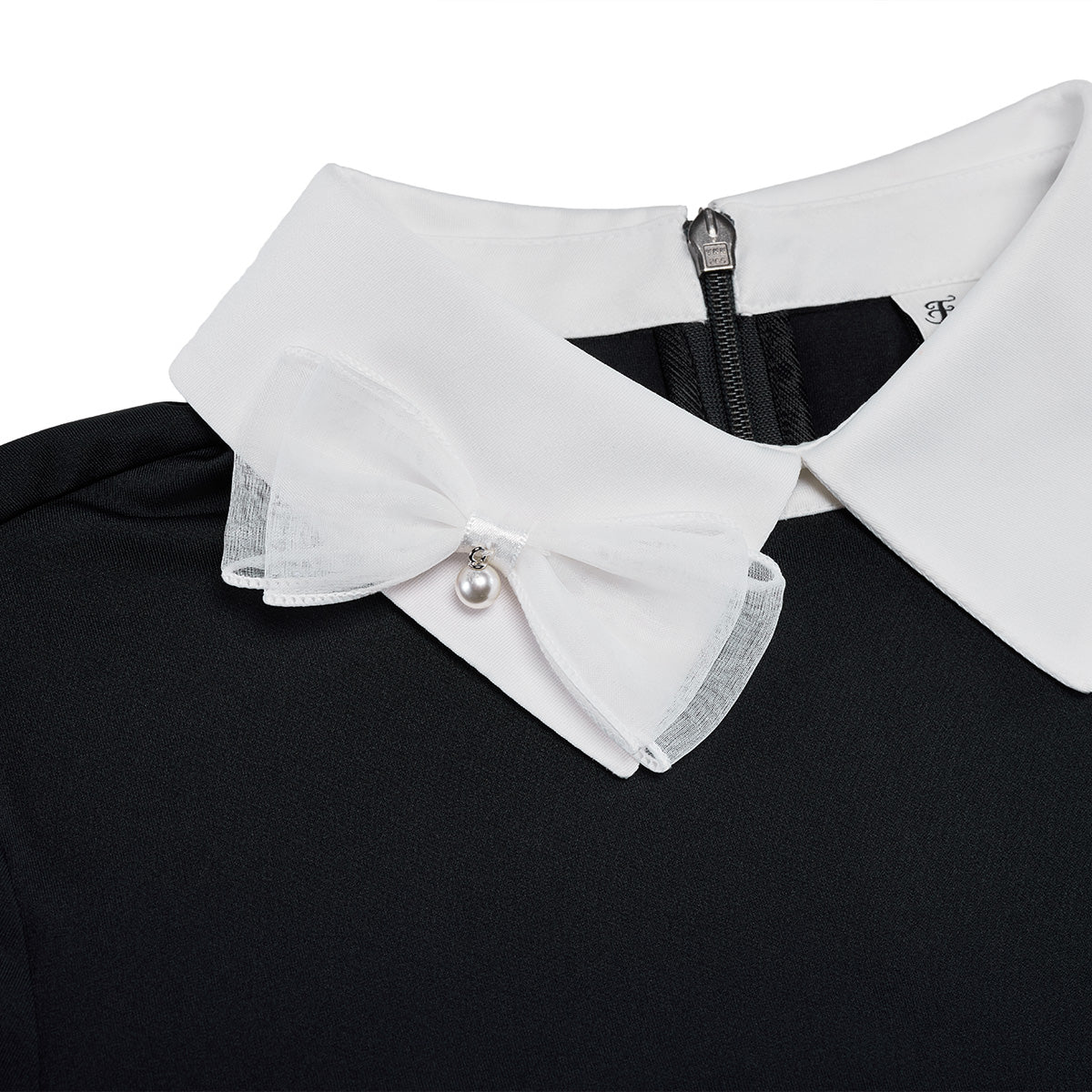 リボン配色長袖Tシャツ (ブラック)