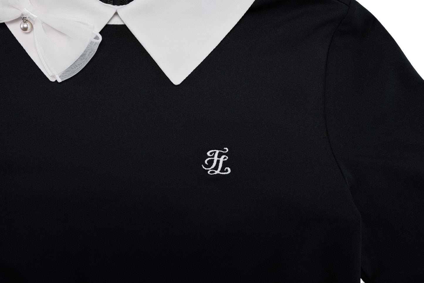 リボン配色長袖Tシャツ (ブラック)