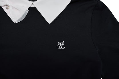 リボン配色長袖Tシャツ (ブラック)