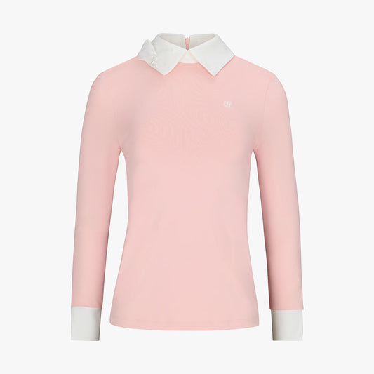 リボン配色長袖Tシャツ (コーラル)