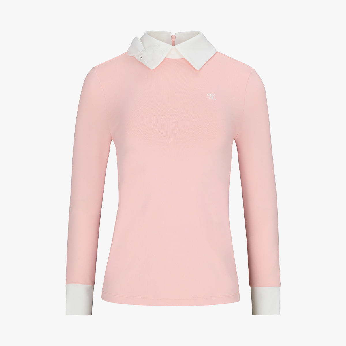 リボン配色長袖Tシャツ (コーラル)