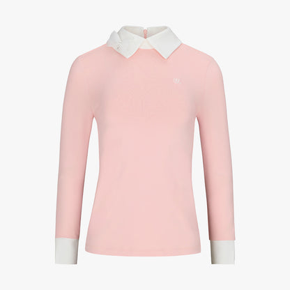 リボン配色長袖Tシャツ (コーラル)