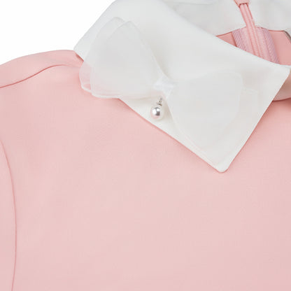 リボン配色長袖Tシャツ (コーラル)