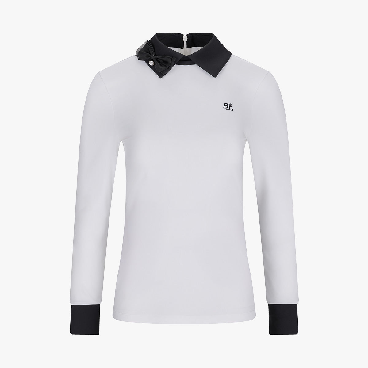 リボン配色長袖Tシャツ (ホワイト)