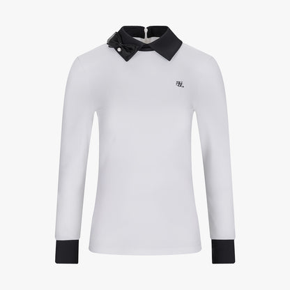 リボン配色長袖Tシャツ (ホワイト)