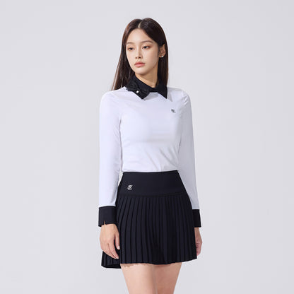 リボン配色長袖Tシャツ (ホワイト)