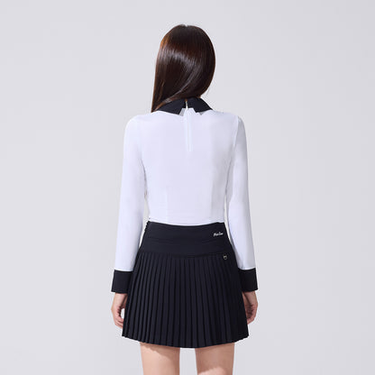 リボン配色長袖Tシャツ (ホワイト)