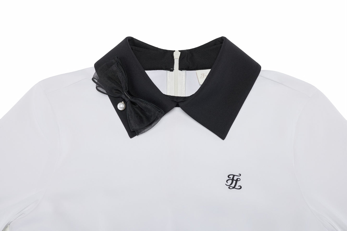 リボン配色長袖Tシャツ (ホワイト)