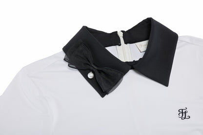 リボン配色長袖Tシャツ (ホワイト)