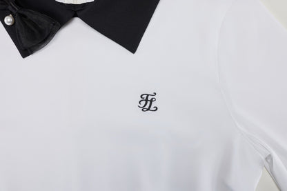 リボン配色長袖Tシャツ (ホワイト)