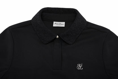 レースカラーパフTシャツ (ブラック)