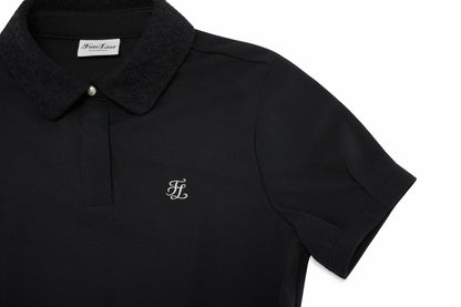 レースカラーパフTシャツ (ブラック)