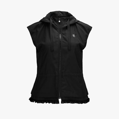 ドローストリングラッフルジップベスト (ブラック)