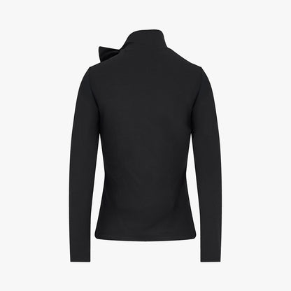 リボン起毛ハイネックTシャツ (ブラック)