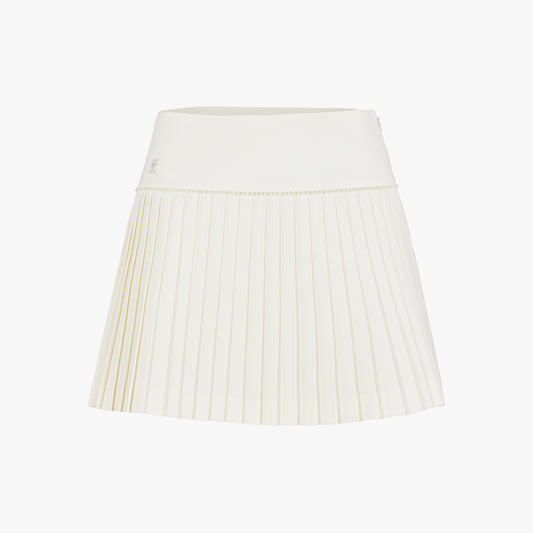 【FLシグネチャー】パールフレアプリーツスカート (アイボリー)